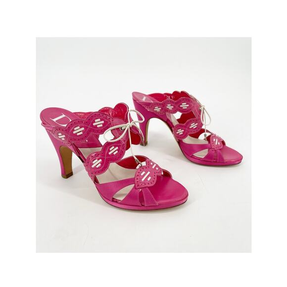 Dior Shoes - Dior Fuchsia Pink Leather Satin CD Charm Bow Block Heel Mule Slide Sandals EU 37